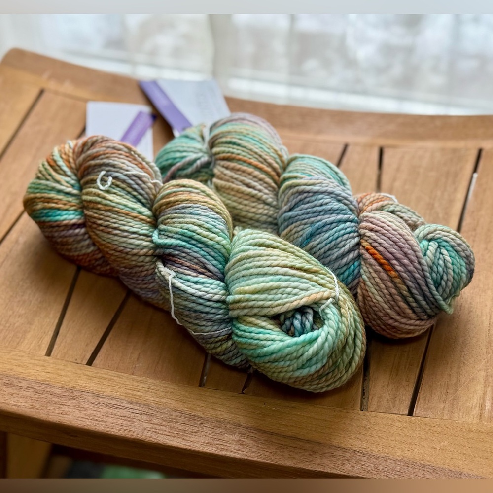 Hand-Dyed Multicolor Wool Yarn - Pastel Aqua, Peach & Lavender - Picture 17 of 17